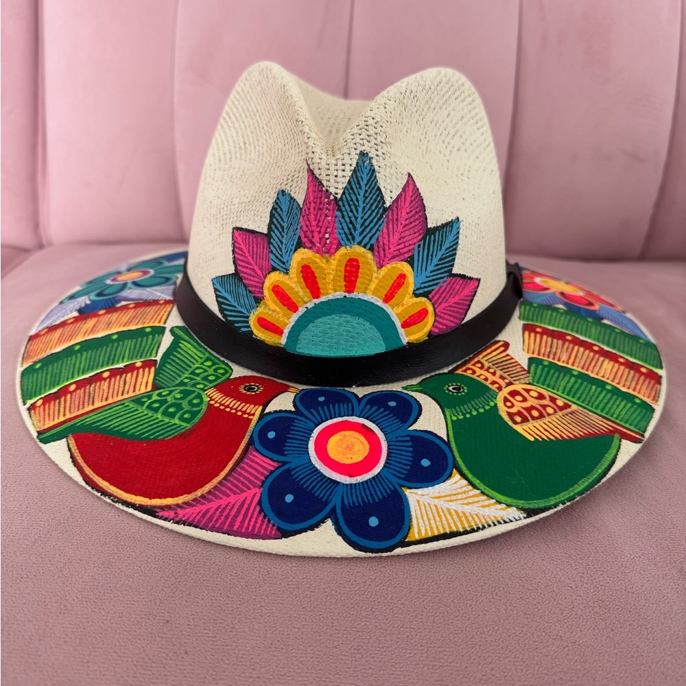 Montero Mexican Straw Colorful Hand-Painted Women's Fedora SZ M